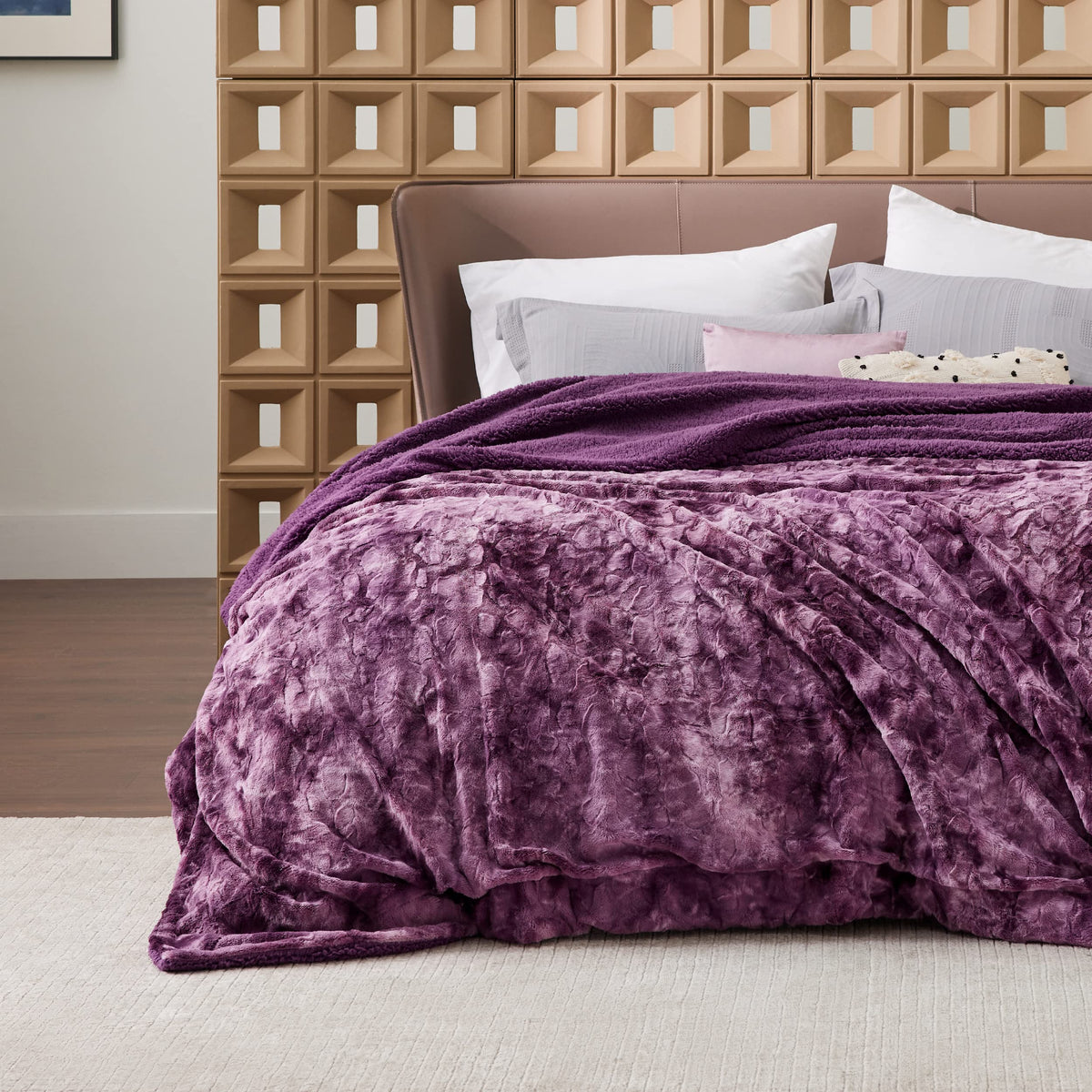 Bedsure Fuzzy Blanket Queen Size - Purple, Soft And Comfy Sherpa, Plush And Furry Faux Fur, Reversible Queen Blankets For Bed, 9