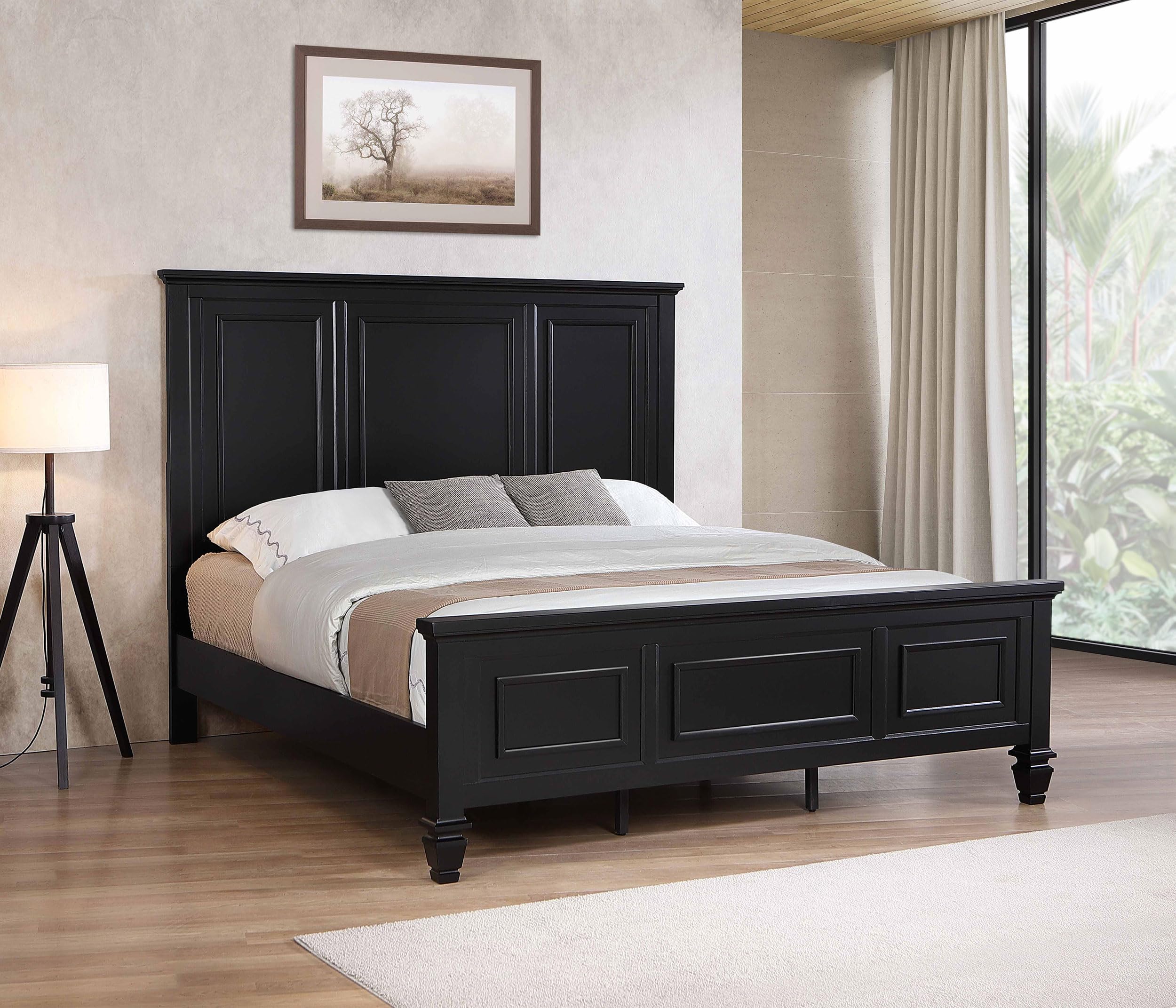 Coaster Home Furnishings Sandy Beach Coastal Wood Eastern King Size Panel Bed Frame 63-inch Headboard Black 201321KEN