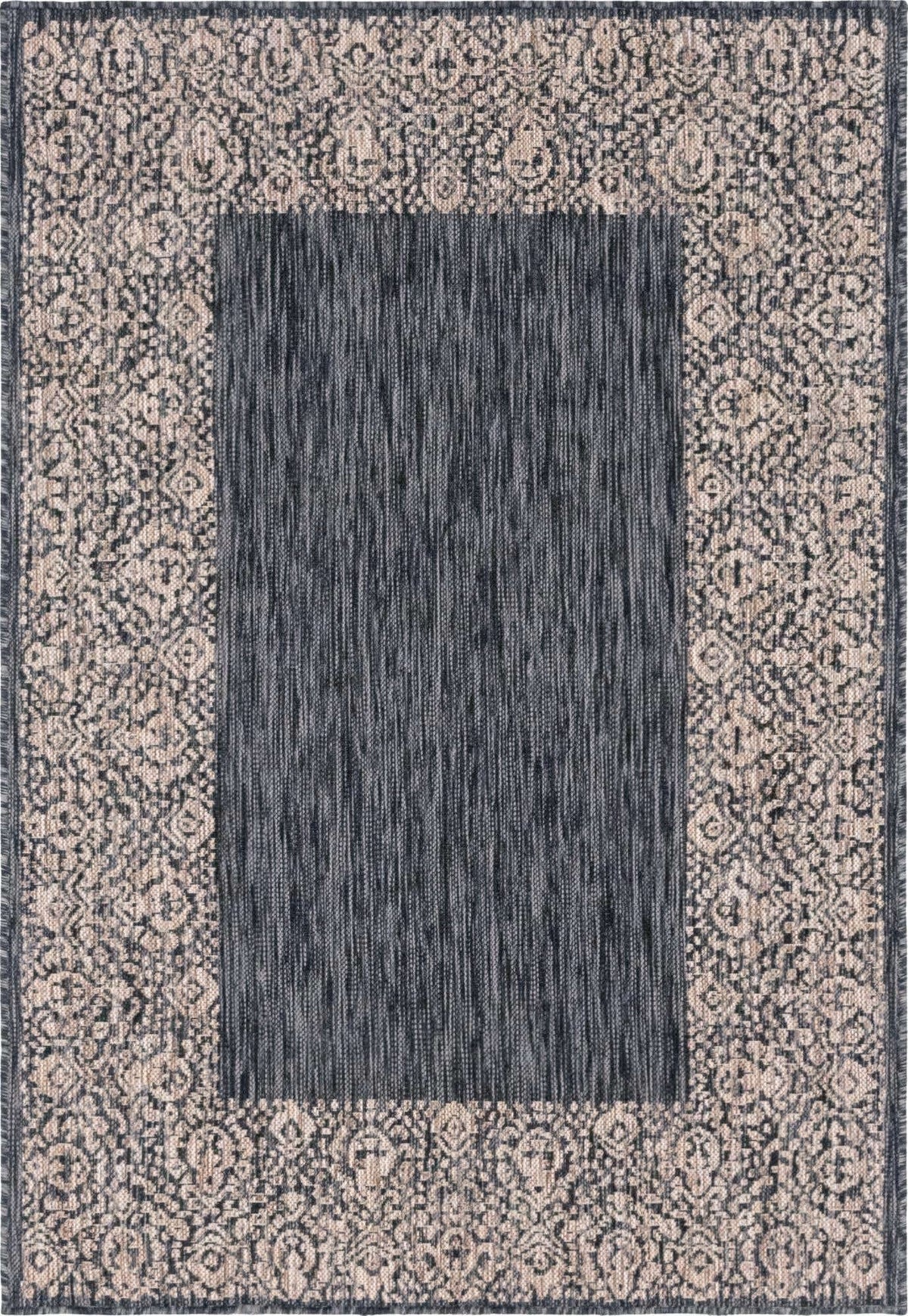 Unique Loom Outdoor Border Collection Area Rug - Floral Border (4' 1' X 6' 1' Rectangle, Charcoal Gray/ Beige)