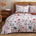 Casaagusto Queen Comforter Set, 7 Pcs White Floral Comforter Set With Terracotta Flowers Leaves Pattern, Soft Seersucker Design