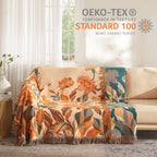 Boho Throw Blanket For Bed 80   X90   , 100% Cotton Woven Blanket For Couch Sofa, Ultra Soft 4-Layer Muslin Quilt With Floral Pr