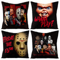 4Pcs Horror Classic Movie Characters Pillow Covers, 18 X 18 Inch Halloween Friday The 13Th Throw Pillow Case Linen Decorative Sq