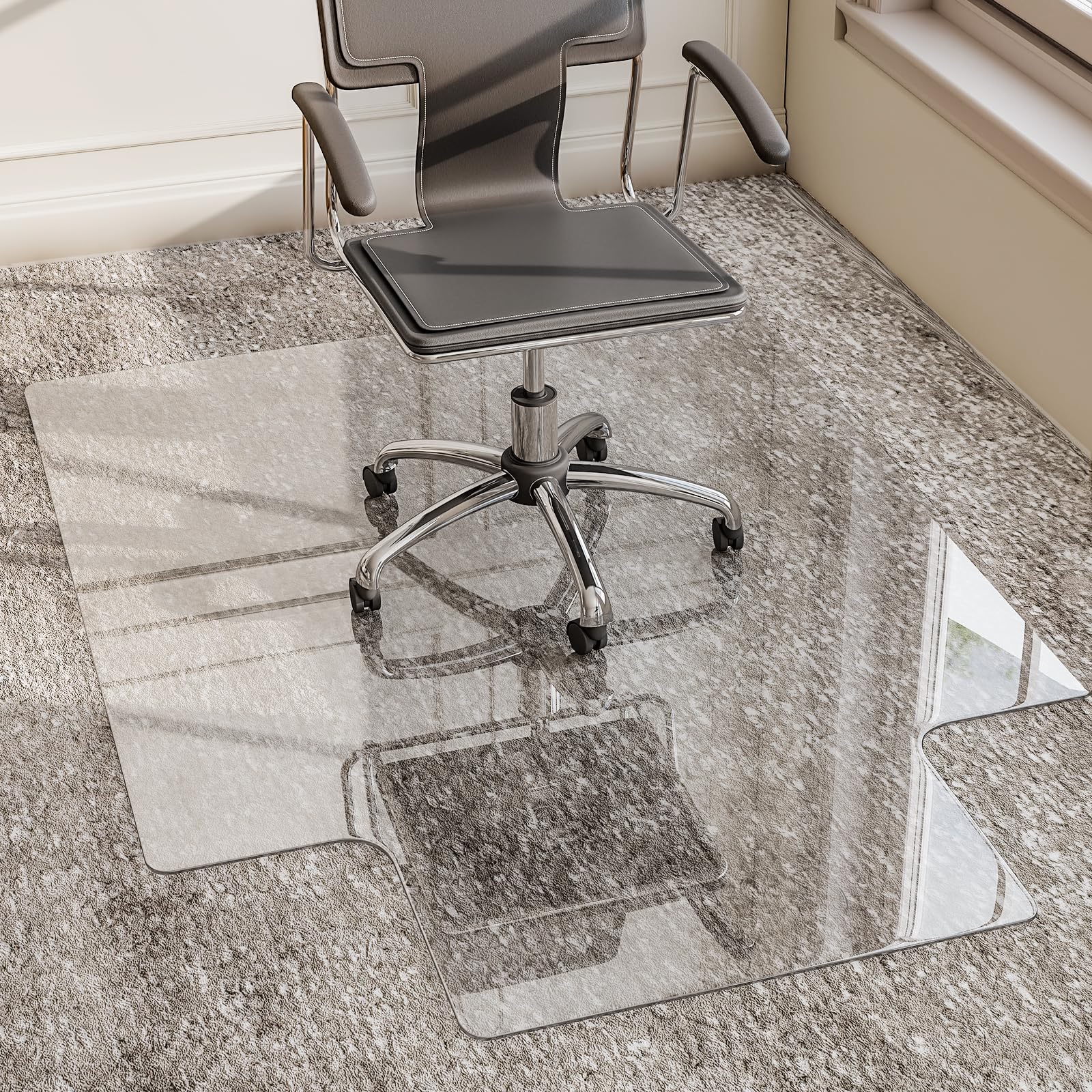 Glsland Irregular Tempered Glass Floor Mat - 36 ' X 48 ' Office Chair Mat For Carpet Clear Duty Hard Rolling Glass Mat 1/5 '