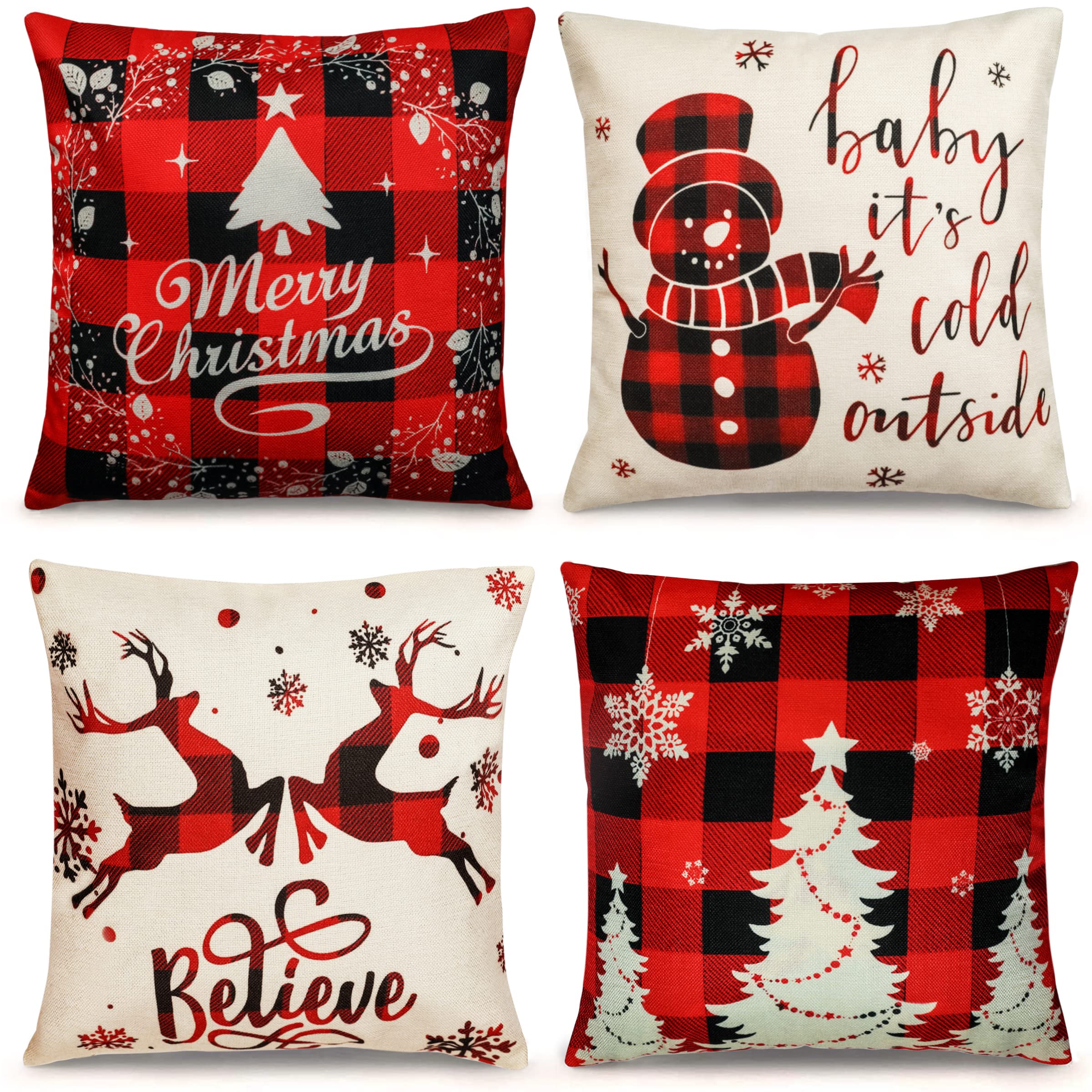Tdhdike Christmas Pillow Covers 1818 Inch Set Of 4 Farmhouse Christmas Pillow Covers Christmas Pillow Cases For Sofa Couch Chris