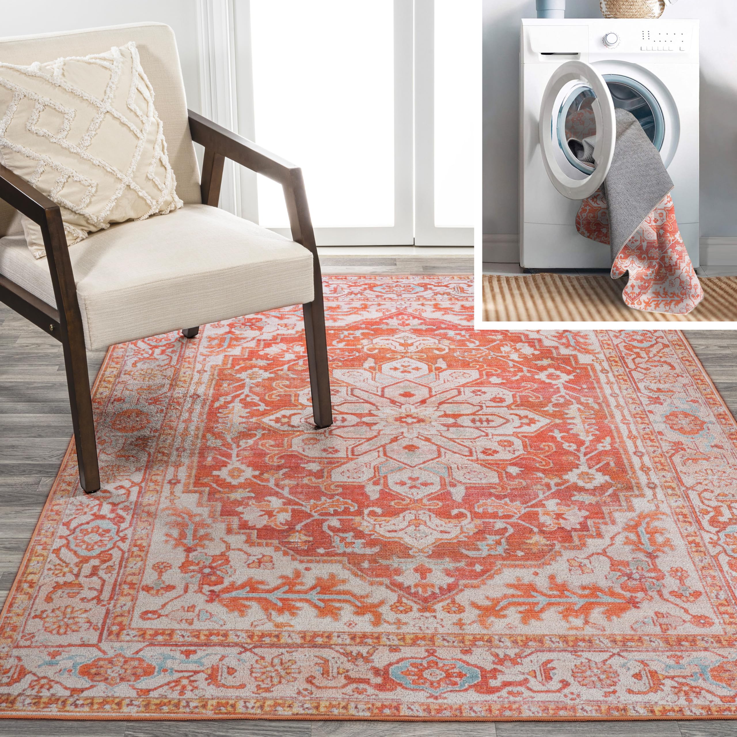 JONATHAN Y WSH108A-5 ASA Ornate Medallion Machine Washable Indoor Bohemian Transitional Area Rug,High Traffic,Kitchen,Living Roo