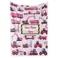 Personalized Construction Truck Blanket For Girls And Boys, Cute Custom Name Throw In Blue Or Pink, Colorful Heavy Duty Vehicle