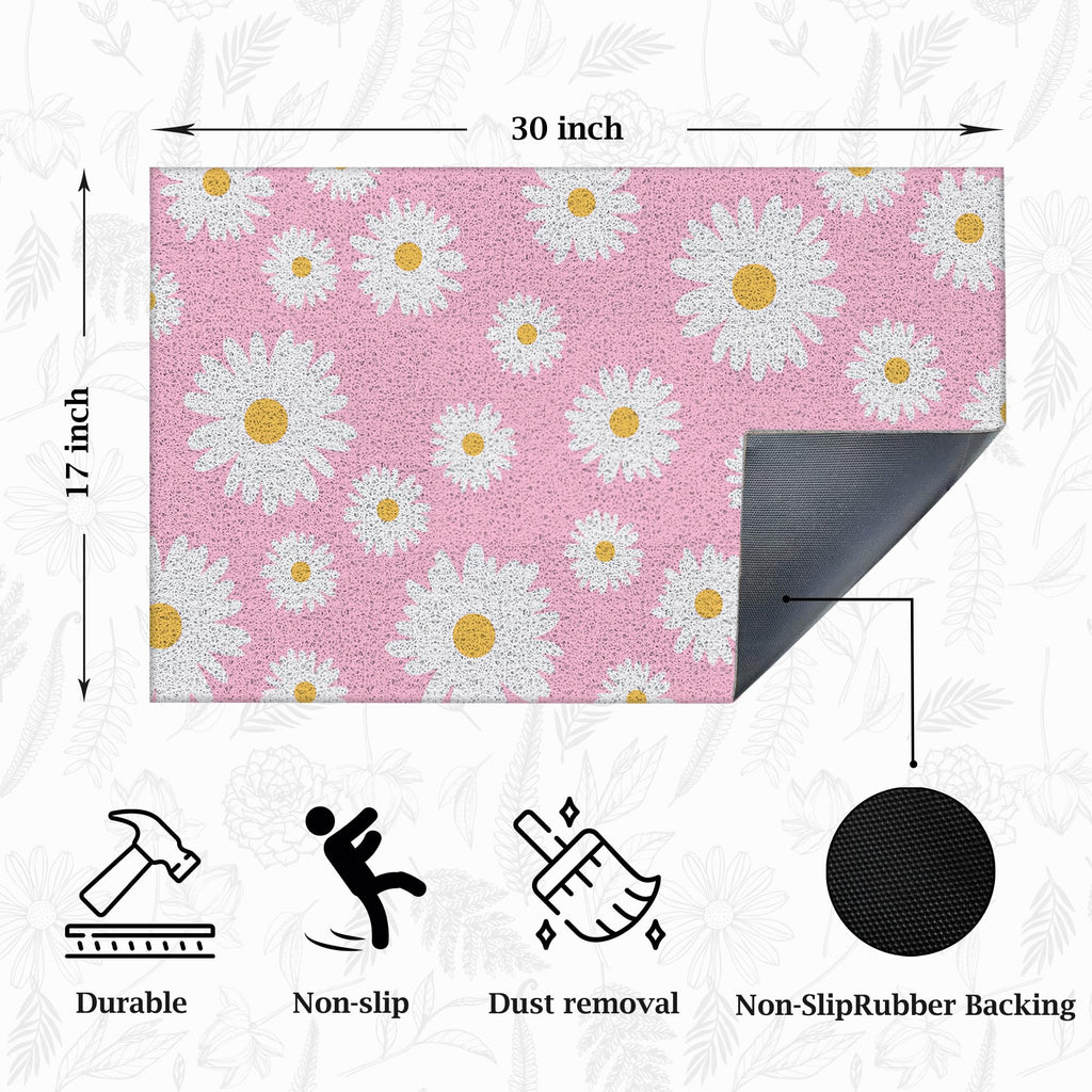 Supwhd Pink Daisy Floral Door Mat, Pink Daisy Floral Welcome Mat, Pink Welcome Mats For Front Door, Floral Outdoor Door Mat,Cute