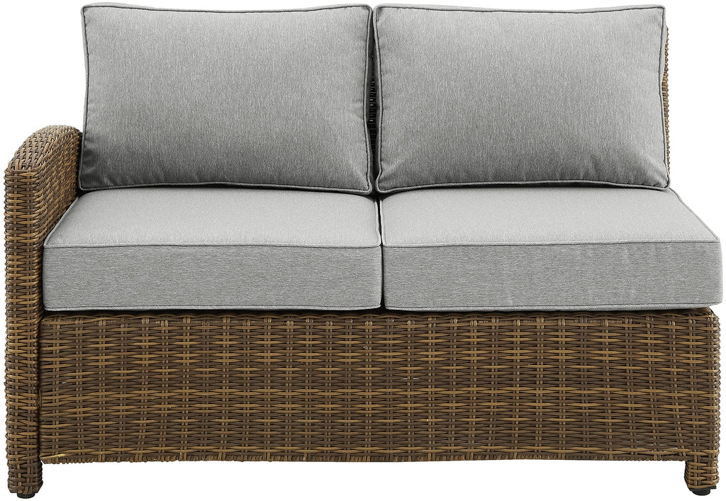 Crosley Furniture Bradenton Outdoor Sectional Left Side Loveseat, 2-Person Wicker Patio Couch for Deck, Brown with Gray Cushions