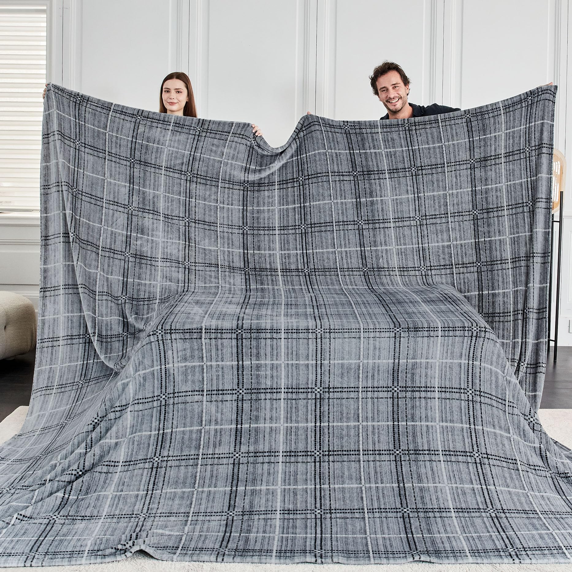 Serenhom Soft Cozy 120X120 Inches Seamless Oversized King Fleece Blanket, Line Pattern Giant Huge, Extra Large 10'X10' Blanket C