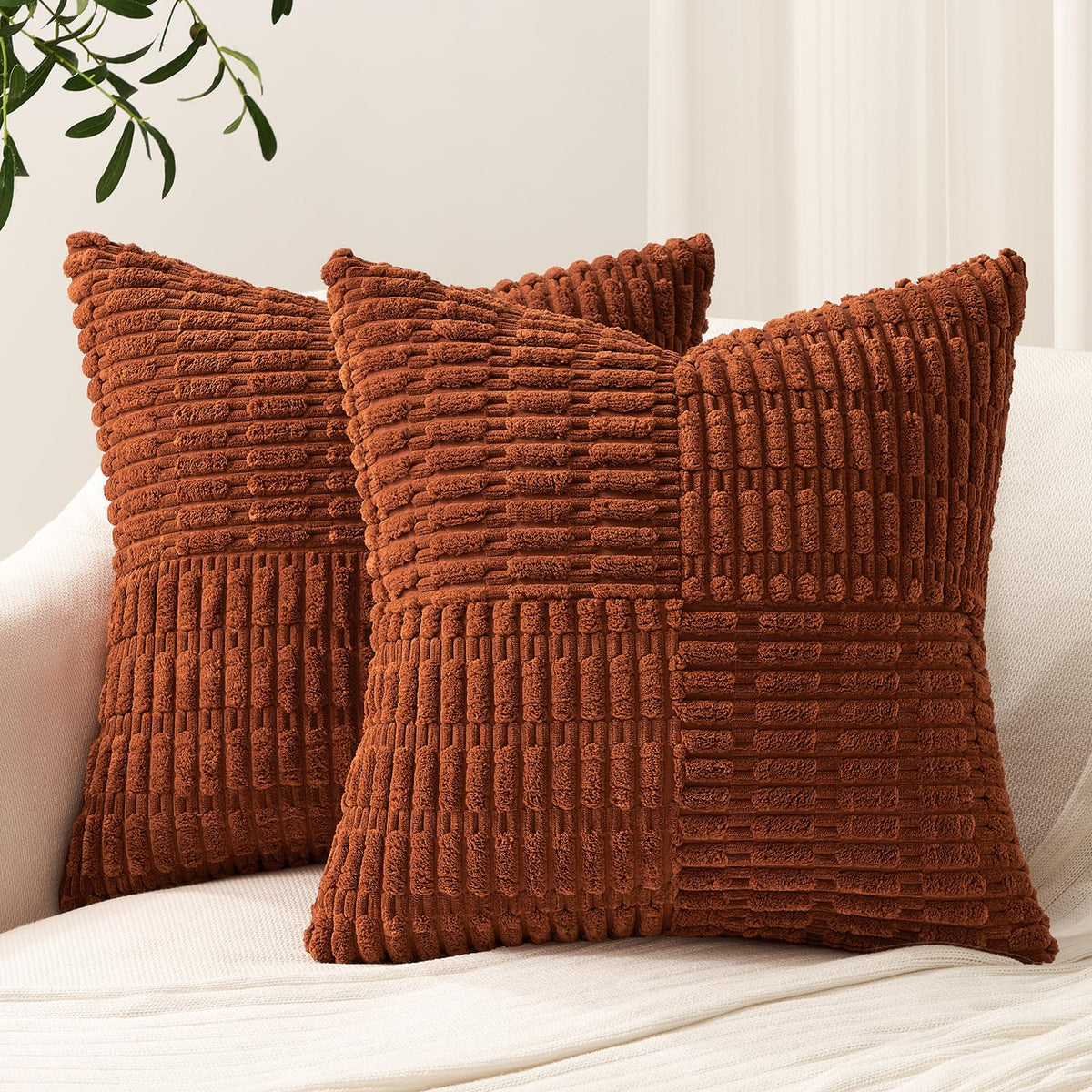Topfinel Terracotta Decorative Throw Pillow Covers Set Of 2 22X22 Inch For Couch Sofa Bed, Rustic Farmhouse Boho Home Decor, Sof