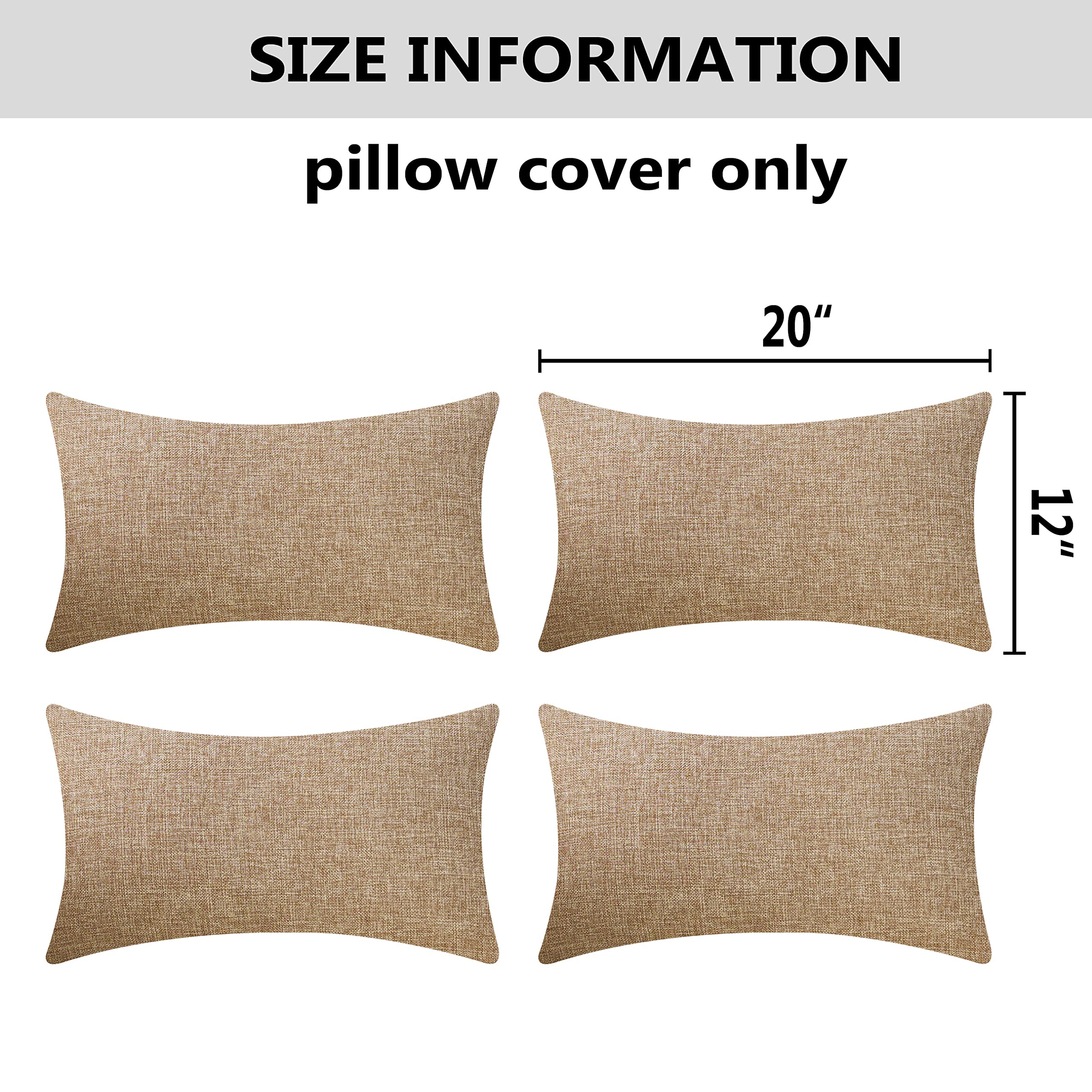 Home Brilliant Burlap Linen Pillow Covers Lumbar Oblong Cushion Cover Decorative 12X20 Throw Pillow Cover For Sofa, 30Cm X 50Cm,