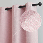 Pink Full Blackout Window Curtains Panels For Nursery Girls Bedroom, 63 Inches Long Thermal Insulated Burlap Linen Drapes Gromme