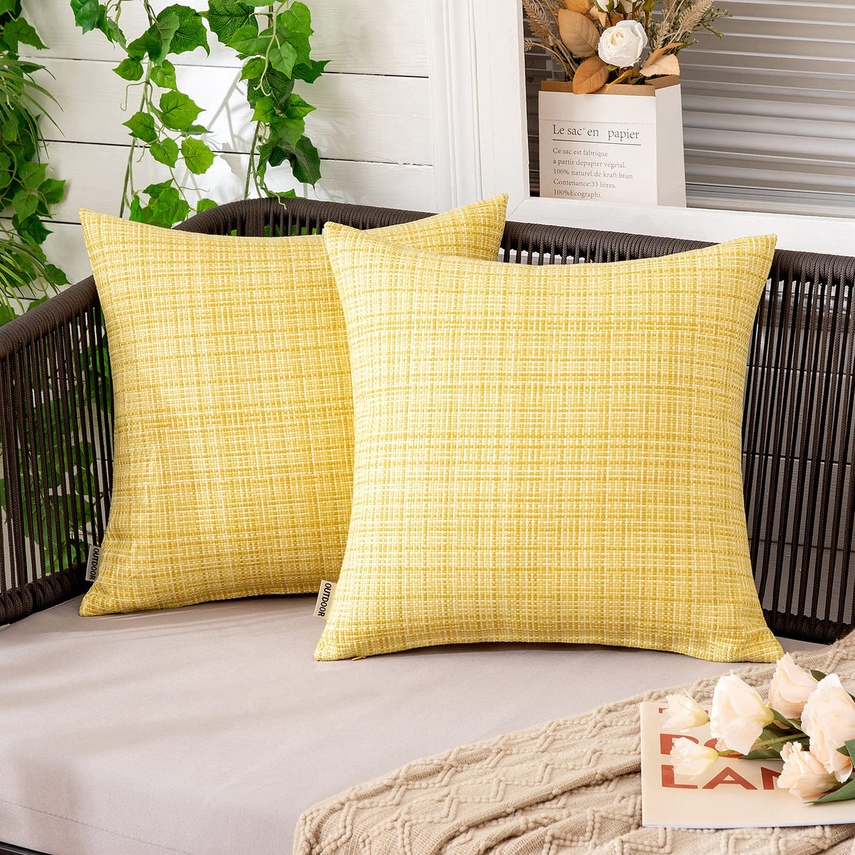 Miulee Outdoor Waterproof Throw Pillow Covers Decorative Farmhouse Water Resistant Cushion Covers For Tent Patio Garden Couch So