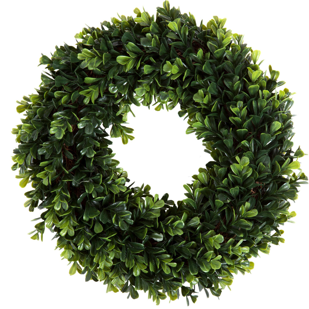 12-Inch Boxwood Wreath - Round UV Resistant Artificial Spring, Summer, Fall, or Winter Wreath - Indoor/Outdoor Wreaths for Front