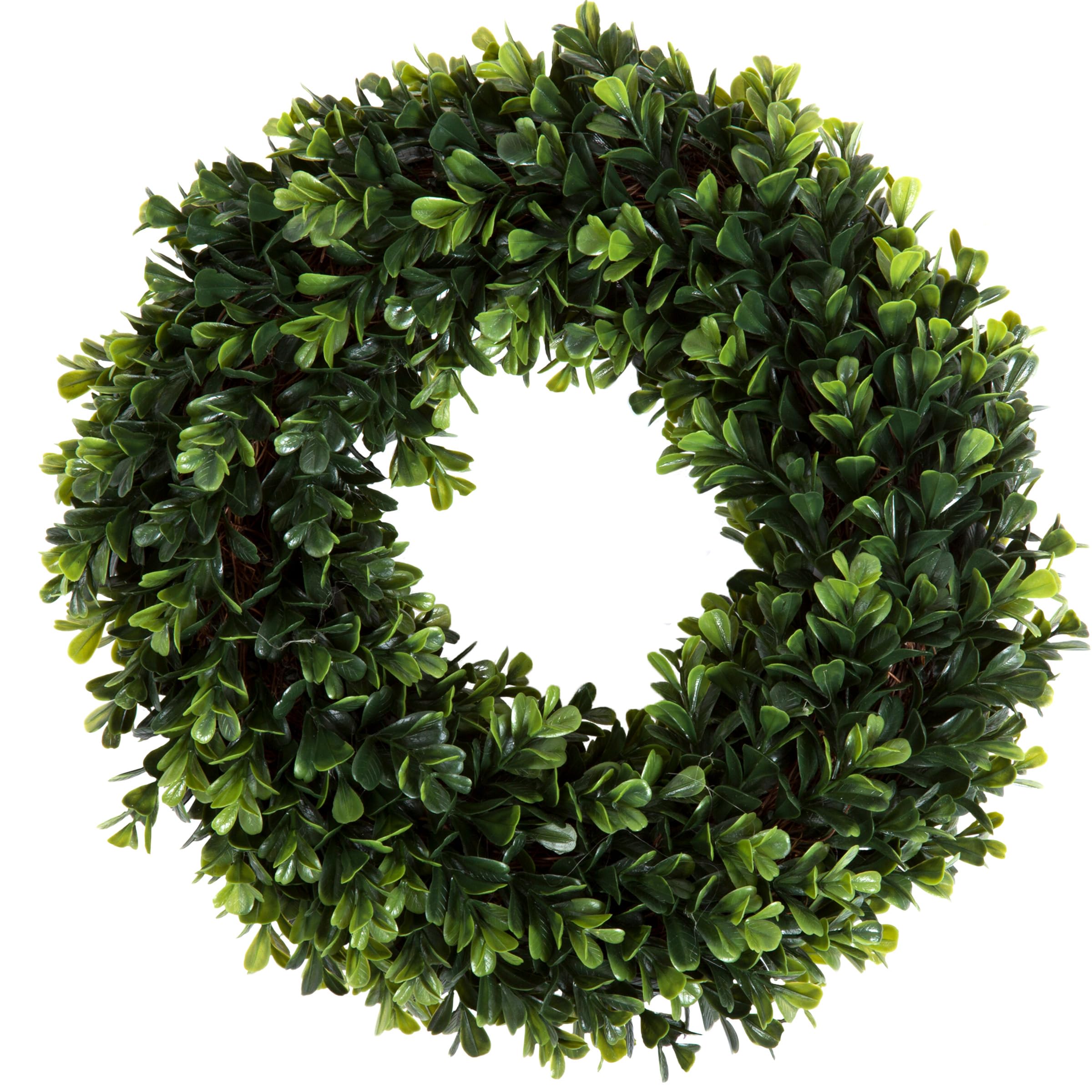 12-Inch Boxwood Wreath - Round UV Resistant Artificial Spring, Summer, Fall, or Winter Wreath - Indoor/Outdoor Wreaths for Front