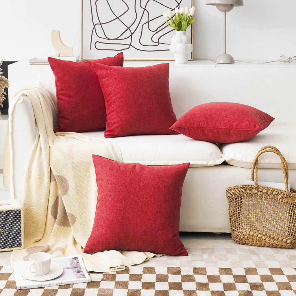 Home Brilliant Burgundy Throw Pillow Covers 26 X 26 Linen Decorative Euro Sham Red Pillow Cover For Couch Sofa Patio, 26X26 Inch