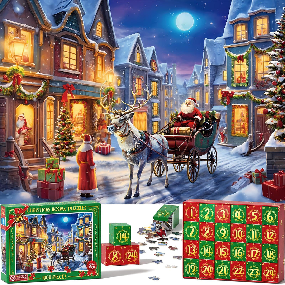 Tiblue Advent Calendar 2024 Christmas Jigsaw Puzzles 1000 Pieces for Kid Teen Adult - 24 Days Christmas Countdown Calendar Thank