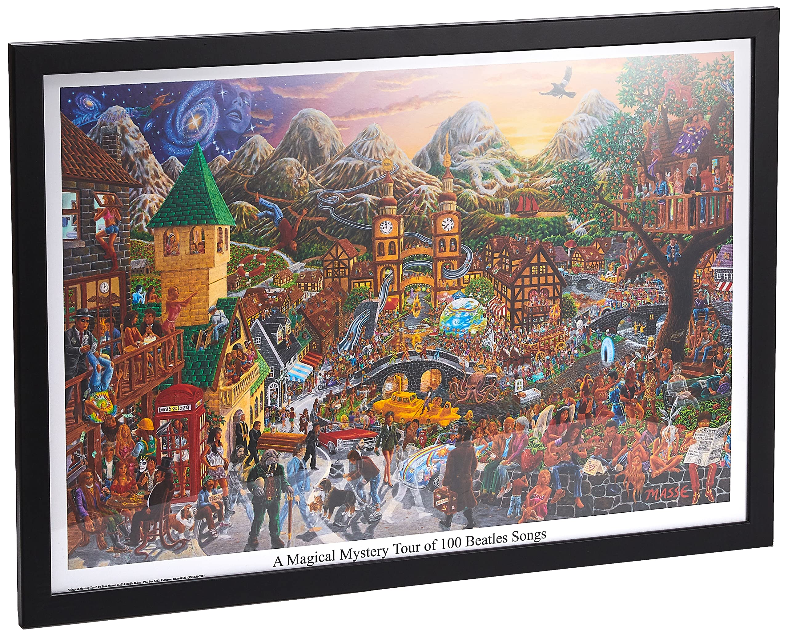 Buyartforless Framed A Magical Mystery Tour of 100 Beatles Songs by Tom Masse 32x22 Music Art Print Poster Rock and Roll Man Cav