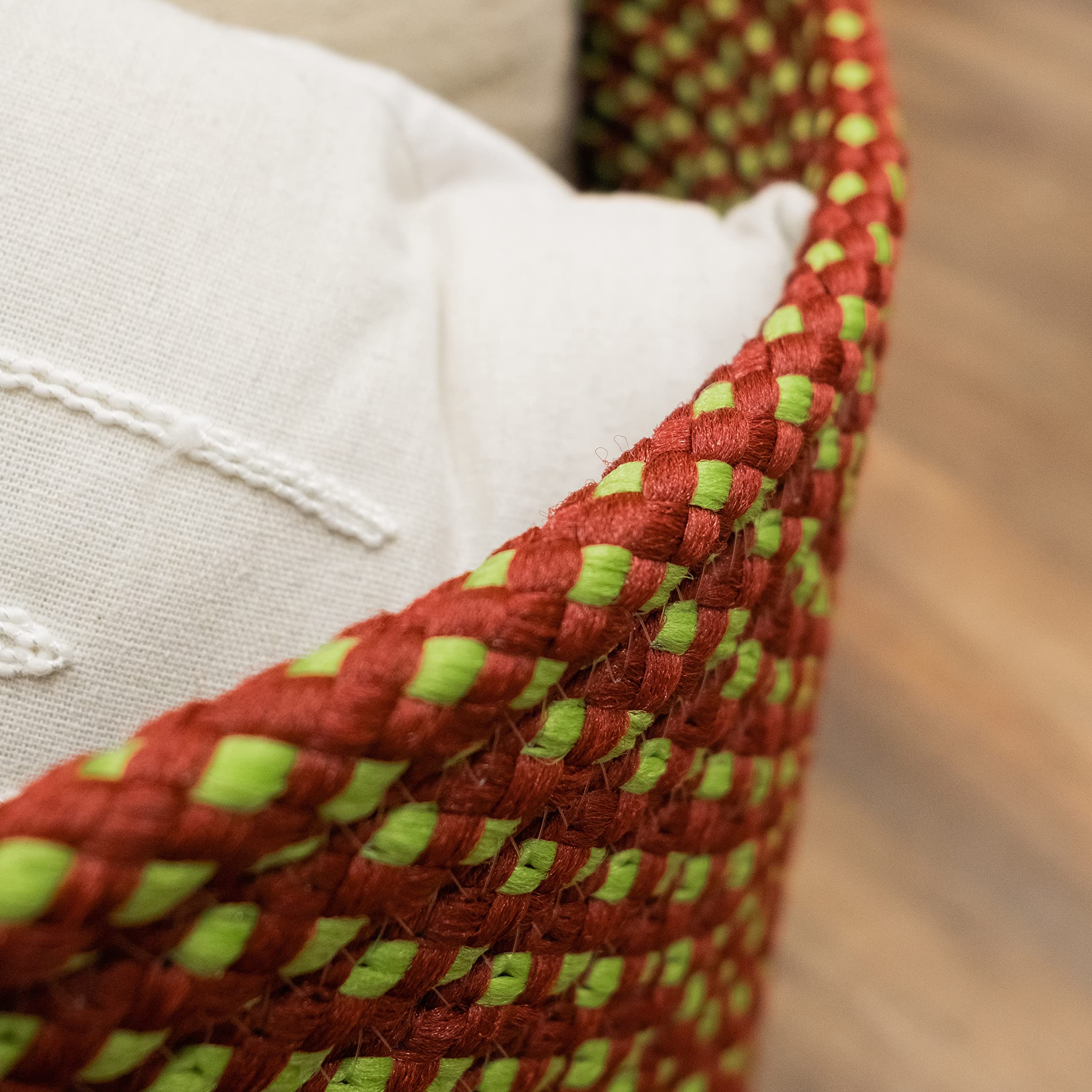 Colonial Mills Holiday Diamond Weave Decorative Braided Basket, 12&Quot;X12&Quot;X10&Quot;, Vibe Green/Red