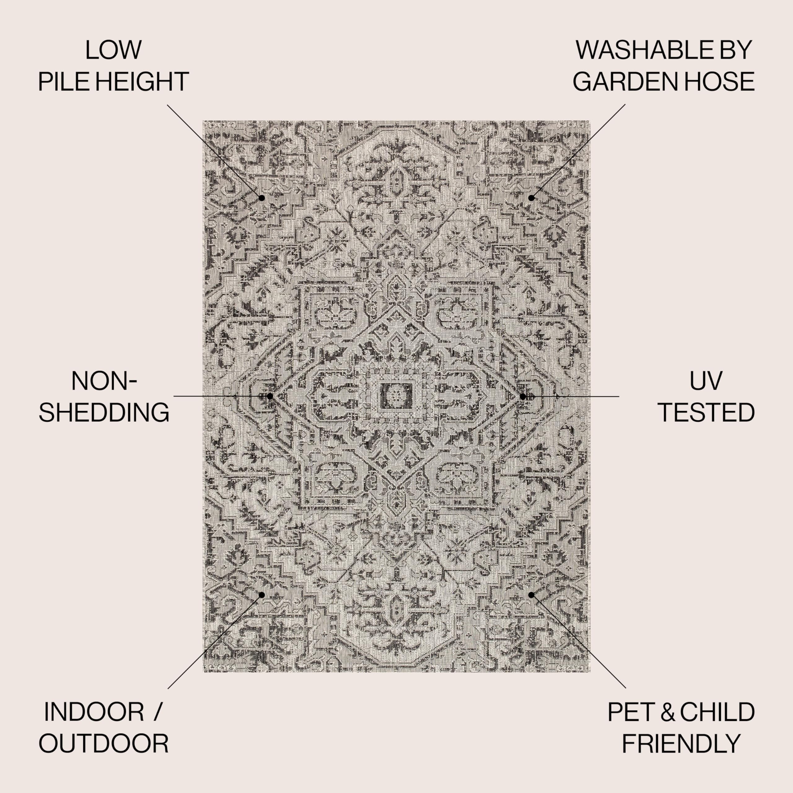 Jonathan Y Smb105D-4 Estrella Bohemian Medallion Textured Weave Black/Gray 4 Ft. X 6 Ft. Indoor/Outdoor Area Rug Coastal, Traditional, Transitional, Perfect For Backyard, Patio, Porch