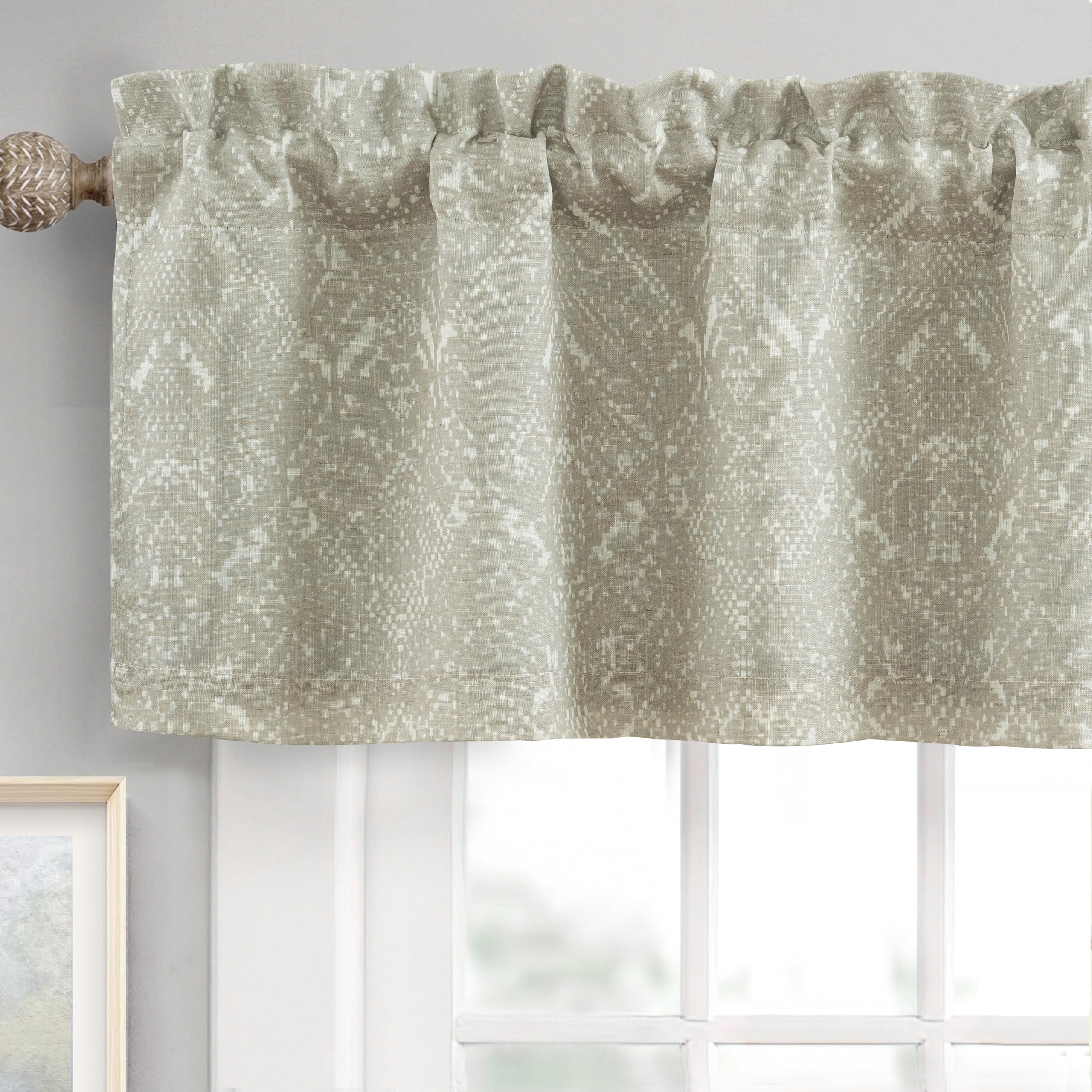 DriftAway Boho Linen Crochet Farmhouse Vintage Retro Printed Pattern Thermal Insulated Lined Window Valance for Kitchen Bathroom