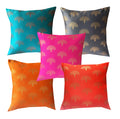Pink Parrot Jacquard Silk Multi Colour Square Cushion Cover 16X16 InchSet 5 Pcs