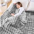 Newcosplay Queen Blanket For Couch Grey Super Soft Flannel Fleece 3D Bubble Lightweight Bed Blanket All Season Use (Grey, Queen(