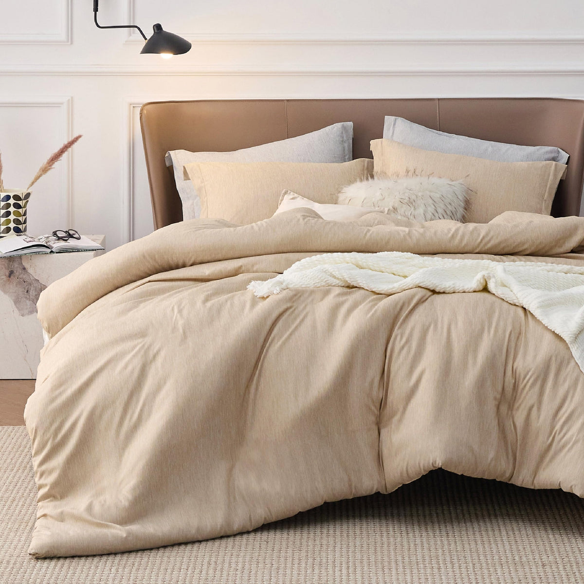 Bedsure Warm Sand Duvet Cover King Size - Super Soft Cationic Dyed Duvet Cover For Kids With Zipper Closure, 3 Pieces, Includes