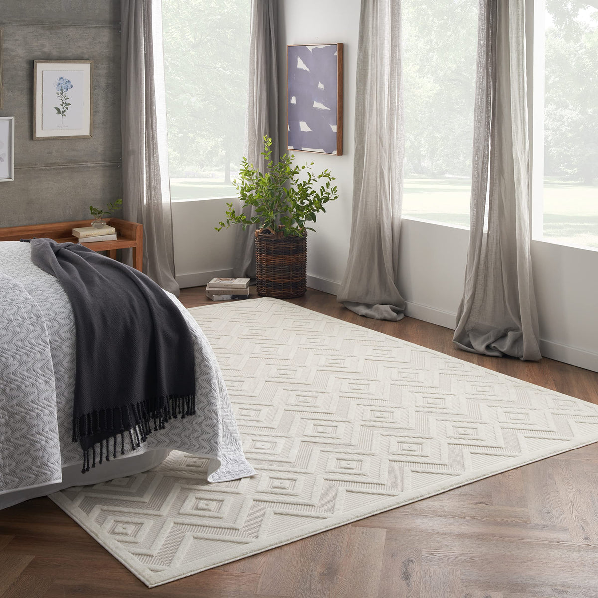 Nourison Versatile Indoor/Outdoor Ivory White 10' X 14' Area Rug, Easy Cleaning, Non Shedding, Bed Room, Living Room, Dining Roo