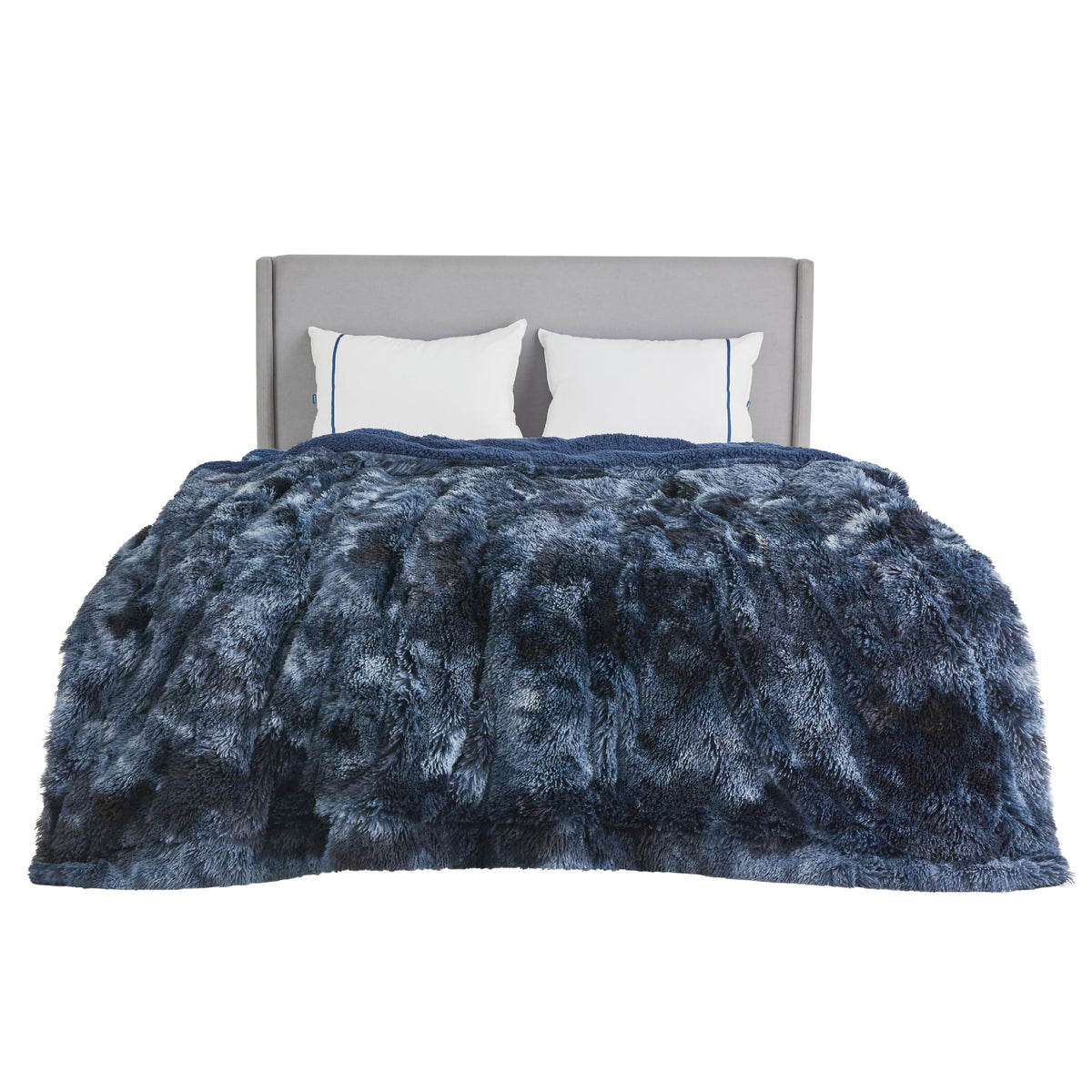Bedsure Faux Fur Blankets Queen Size Tie Dye Navy - Fuzzy, Fluffy, And Shaggy Faux Fur, Soft And Thick Sherpa, Tie-Dye Decorativ