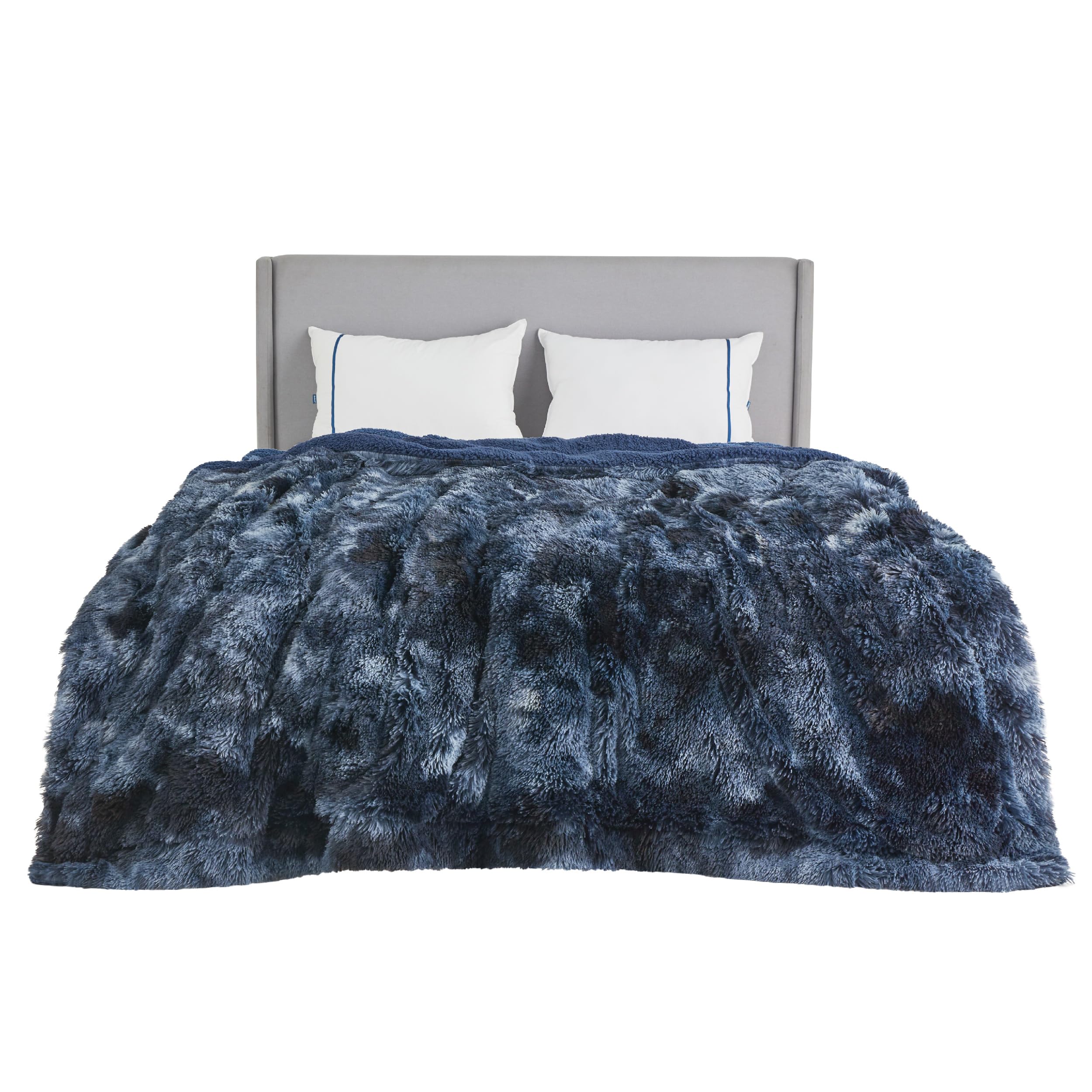 Bedsure Faux Fur Blankets Queen Size Tie Dye Navy - Fuzzy, Fluffy, And Shaggy Faux Fur, Soft And Thick Sherpa, Tie-Dye Decorativ