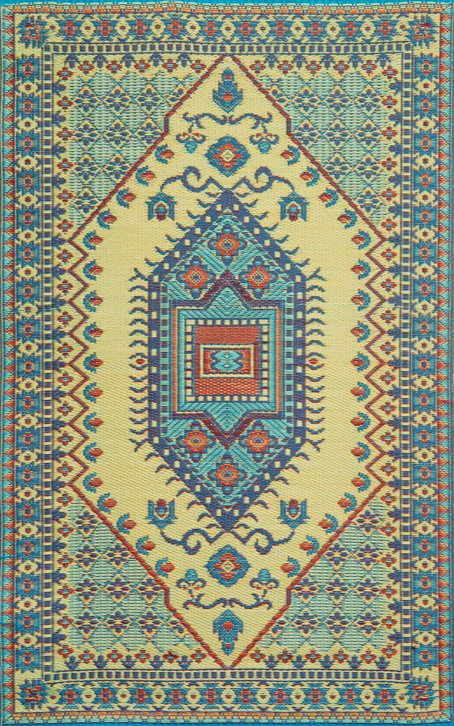 Mad Mats Traditional Outdoor Rug, Reversible Plastic Mat (6' X 9', Oriental Turkish - Plum)
