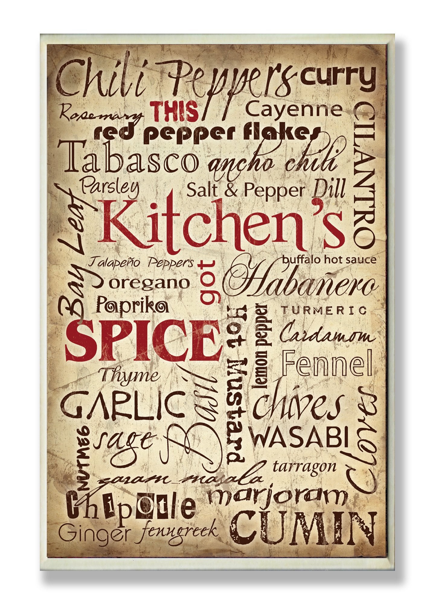 Stupell Home D  cor Kitchen Spice Typography Wall Plaque, 10 x 0.5 x 15, Proudly Made in USA