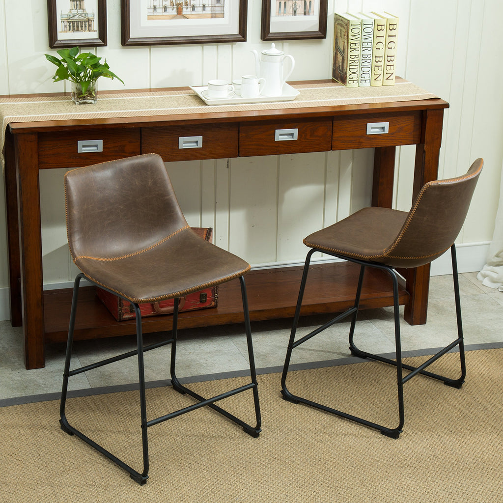 Roundhill Furniture Lotusville Vintage Pu Leather Counter Height Stools, Antique Gray, Set Of 2
