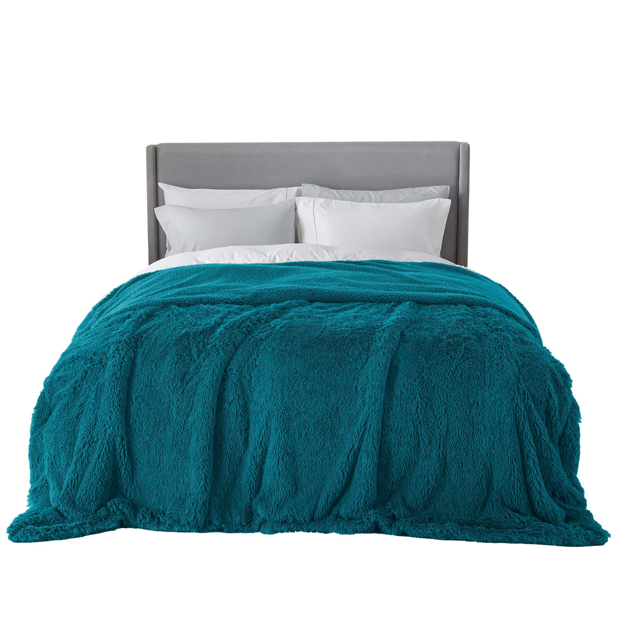 Bedsure Teal Fuzzy Faux Fur Blanket - Soft, Thick Sherpa Decorative Blanket For Bed, 90X90 Inches, 640 Gsm