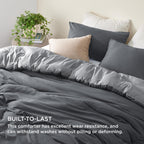 Bedsure Queen Size Comforter Set, Reversible Grey Soft Prewashed Bedding For All Seasons, 3 Pieces Warm Down Alternative Bed Set, 1 Lightweight Comforter (90'X90') And 2 Pillowcases (20'X26')