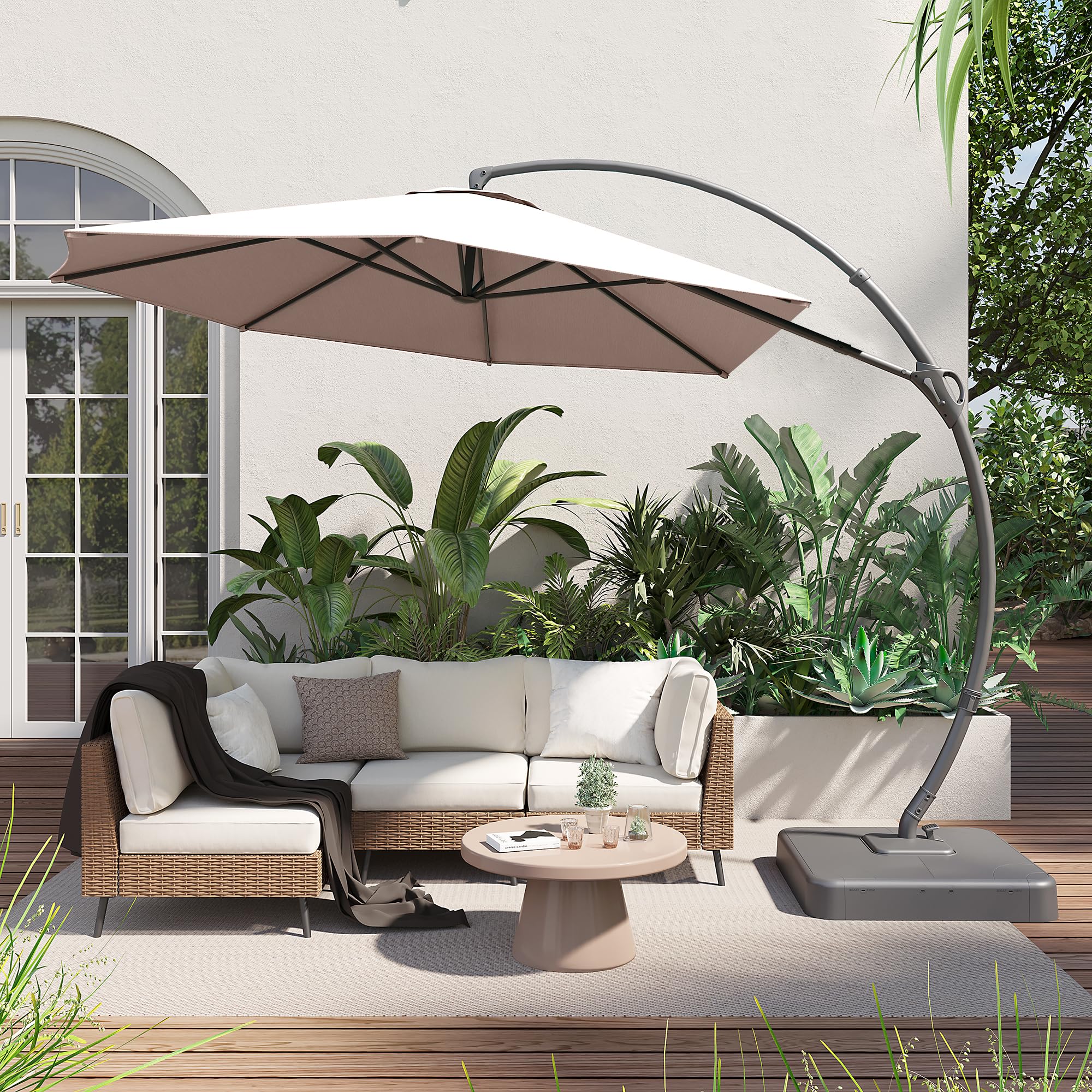 Lausaint Home Outdoor Patio Umbrellas, 11Ft Outdoor Umbrella With Base Included, Upgraded Curvy Aluminum Offset Cantilever Umbre