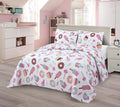 Kids Zone Collection Bedspread Set Sweet Treats Kids Bedding Set White with Pink Donuts and Ice Cream Print Full/Queen New # Don