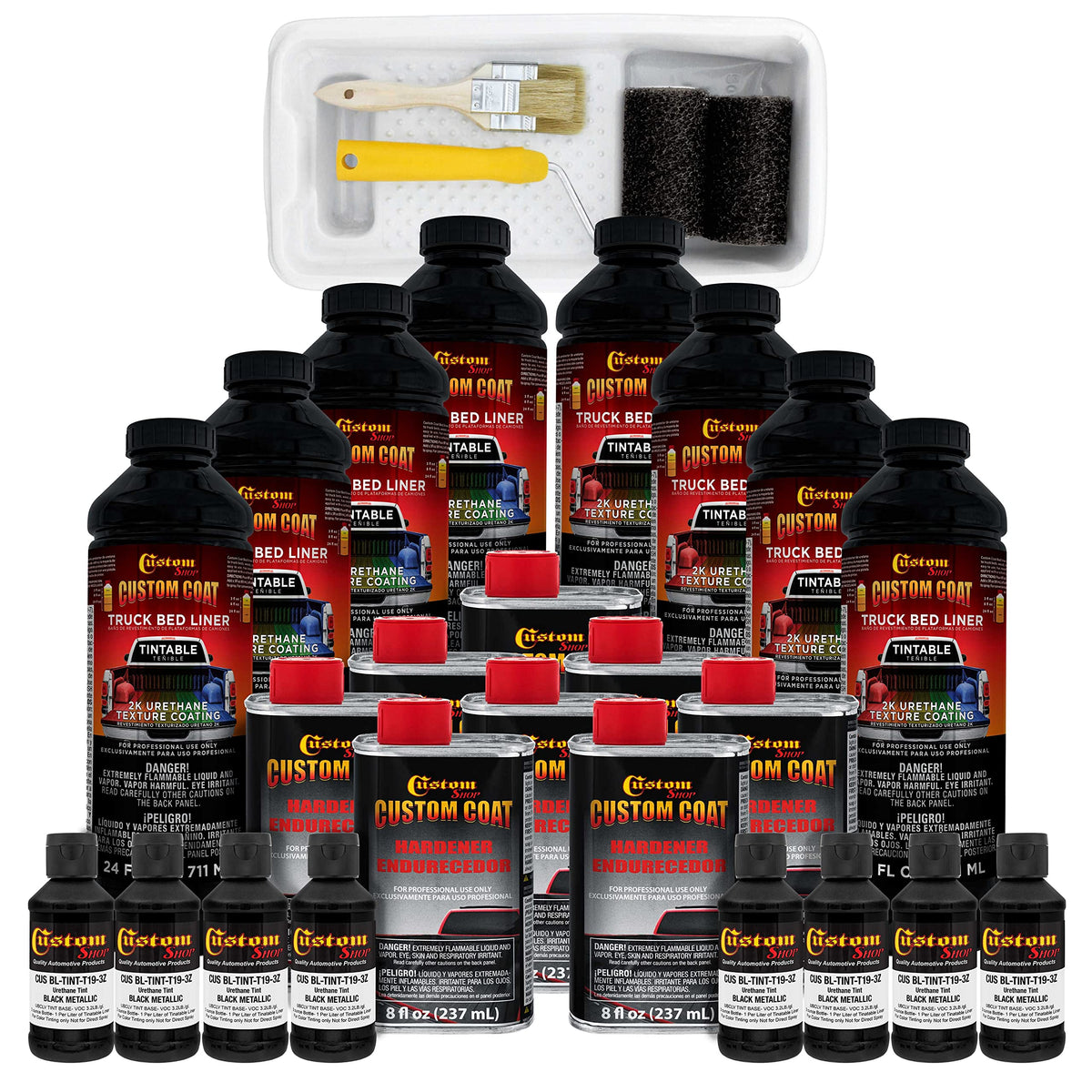 Custom Coat Black Metallic 2 Gallon Urethane Roll-On, Brush-On Or Spray-On Truck Bed Liner Kit With Roller And Brush Applicator