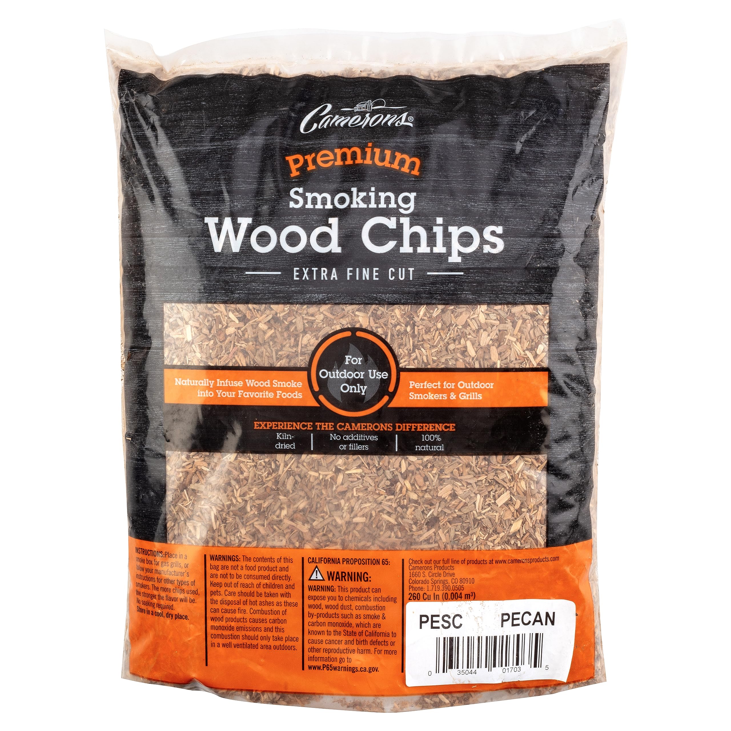 Camerons All Natural Extra Fine Pecan Bbq Wood Chips - 260 Cu. In. Bag, Approx 2 Pounds - Kiln Dried Sawdust Shavings For Cockta