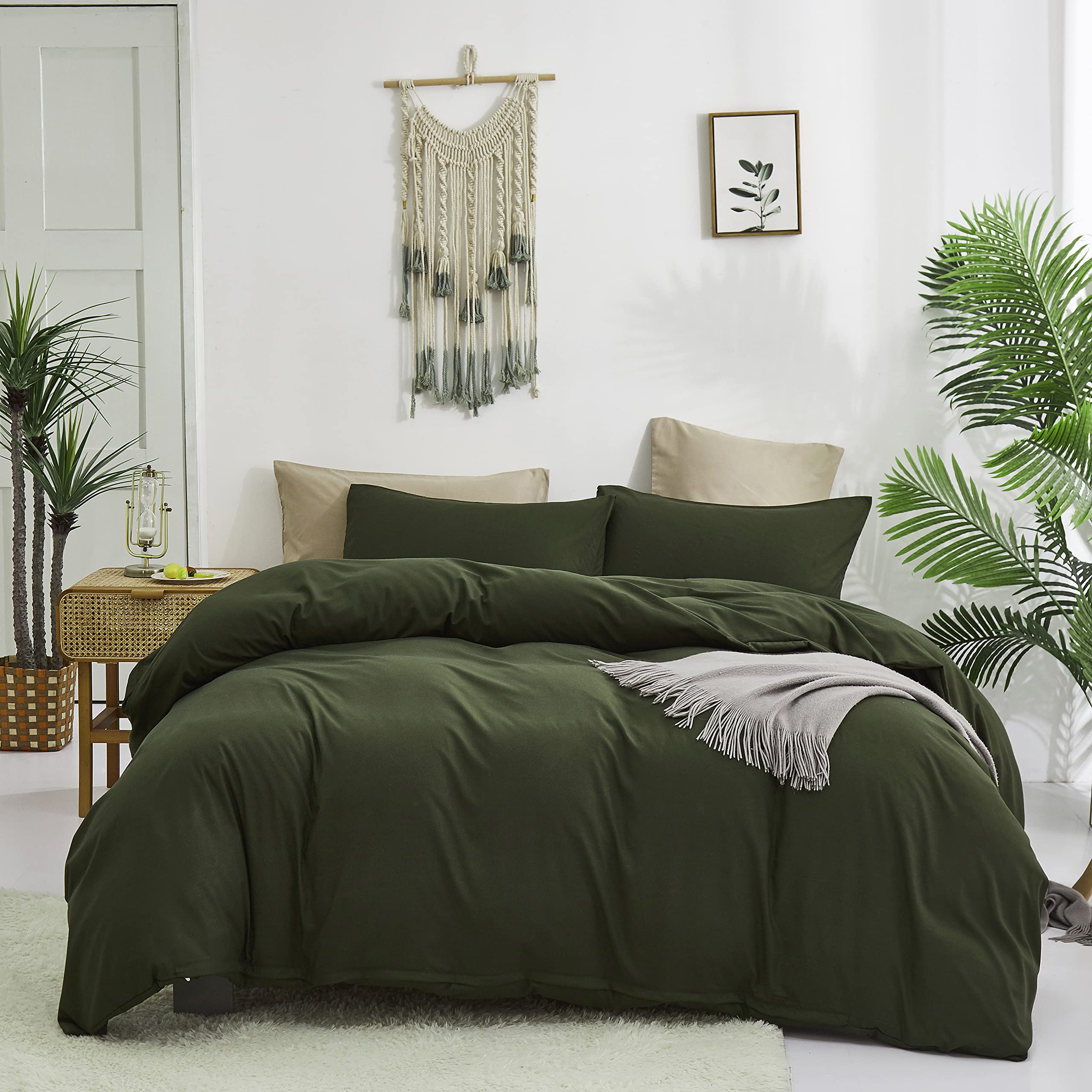 Cottonight Army Green Comforter Set King Men Green Bedding Comforter Set Olive Green Solid Blanket Quilts Modern Soft Breathable