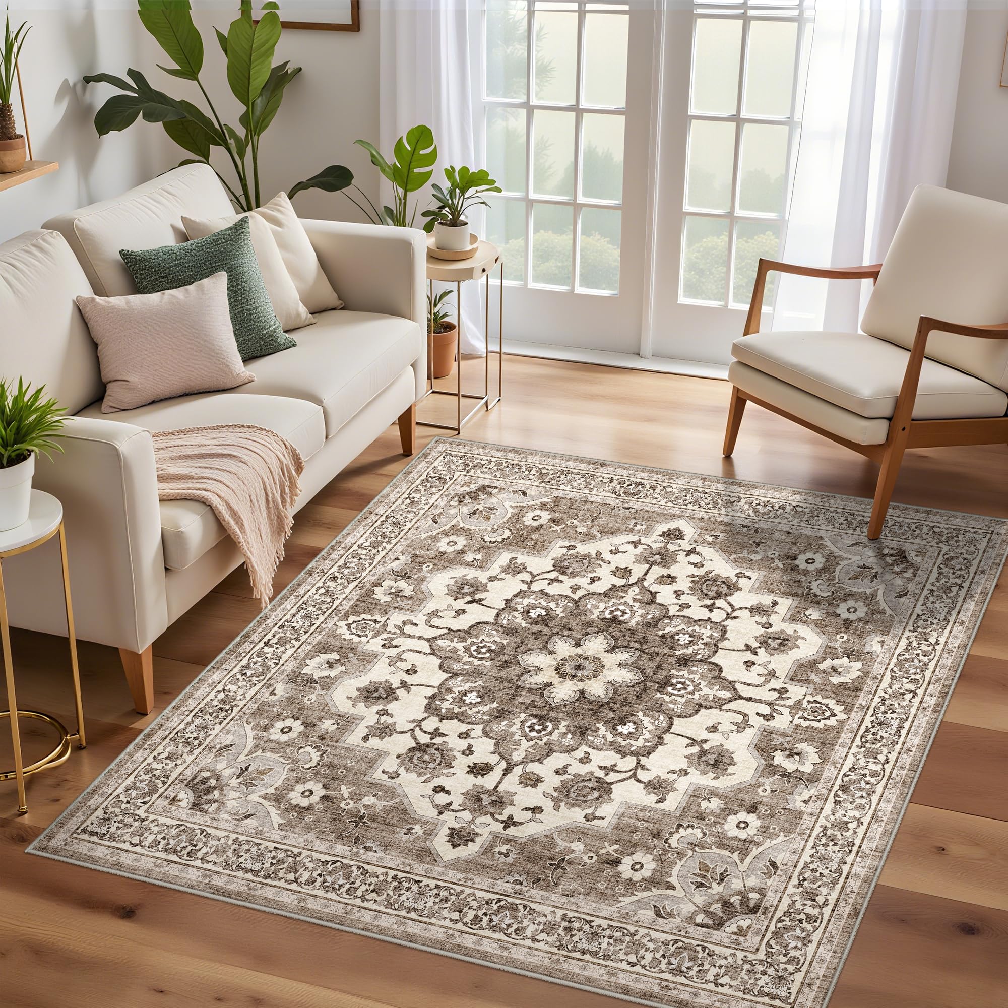 TOPRUUG 4x4 Washable Entry Rug - Area Rugs for Kitchen Bedroom Bedside Bathroom Entryway Non Slip with Rubber Backing Low Pile U