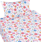 Scientific Sleep Twin Bed Sheet Set, 100% Cotton, Colorful Floral Design, 3 Pcs Includes Flat & Fitted Sheet, Pillowcase, Kids Bedding