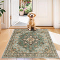 TOPRUUG Green Washable Entry Rug - 3x3 Area Rugs for Kitchen Bedroom Bedside Bathroom Entryway Non Slip with Rubber Backing Low 