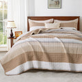 Andency Taupe Striped Quilt Set Cal King(104X112Inch), 3 Pieces (1 Quilt And 2 Pillowcases) Patchwork Bedspread Coverlet Set, So