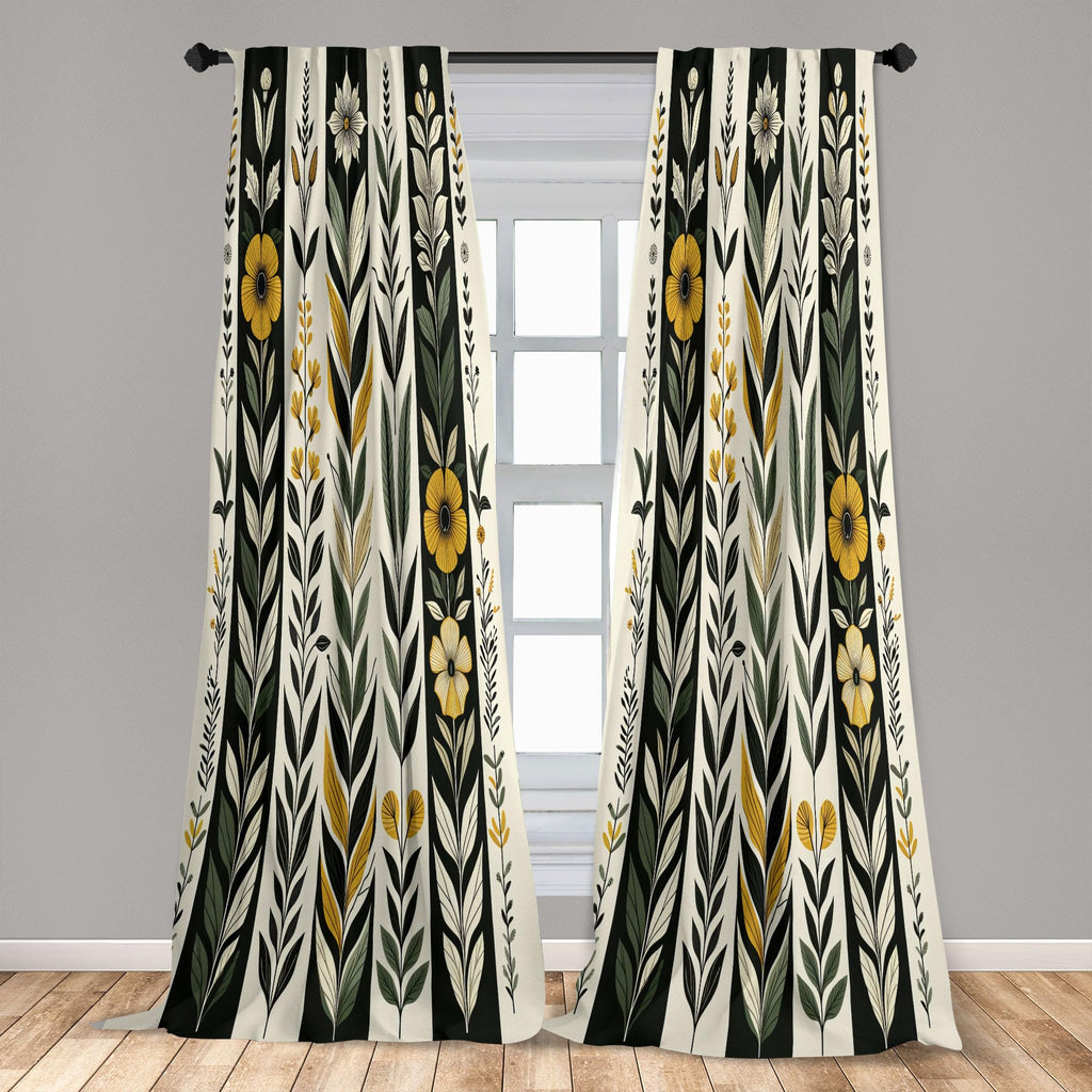 Ambesonne Nature Boho Window Curtains Pack Of 2, Urban Jungle Theme Dreamy Leaves And Flowery Petals And Stripes, Lightweight Se
