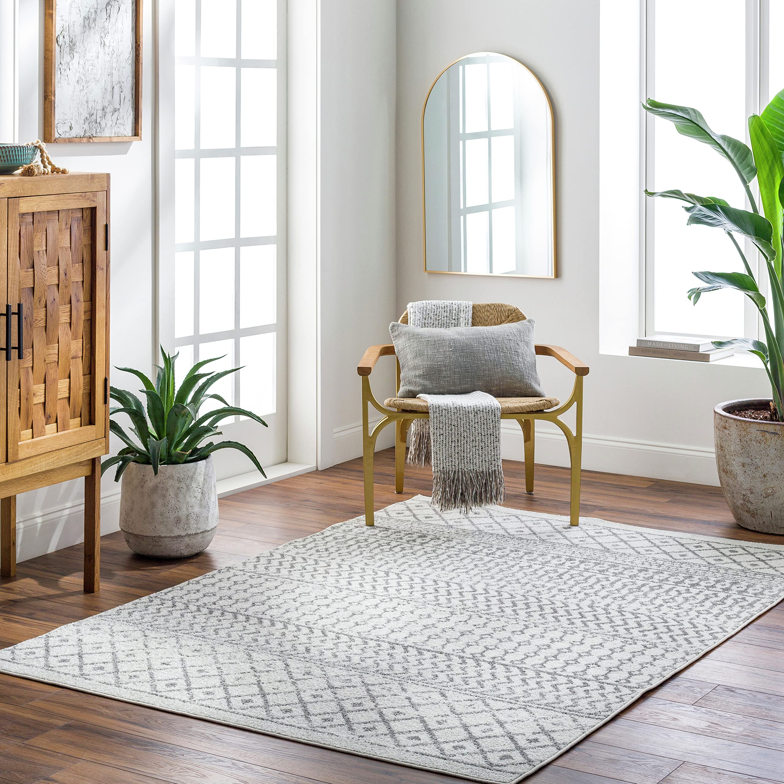 Livabliss Chester Boho Moroccan Area Rug, 3' x 5', Cream/Charcoal