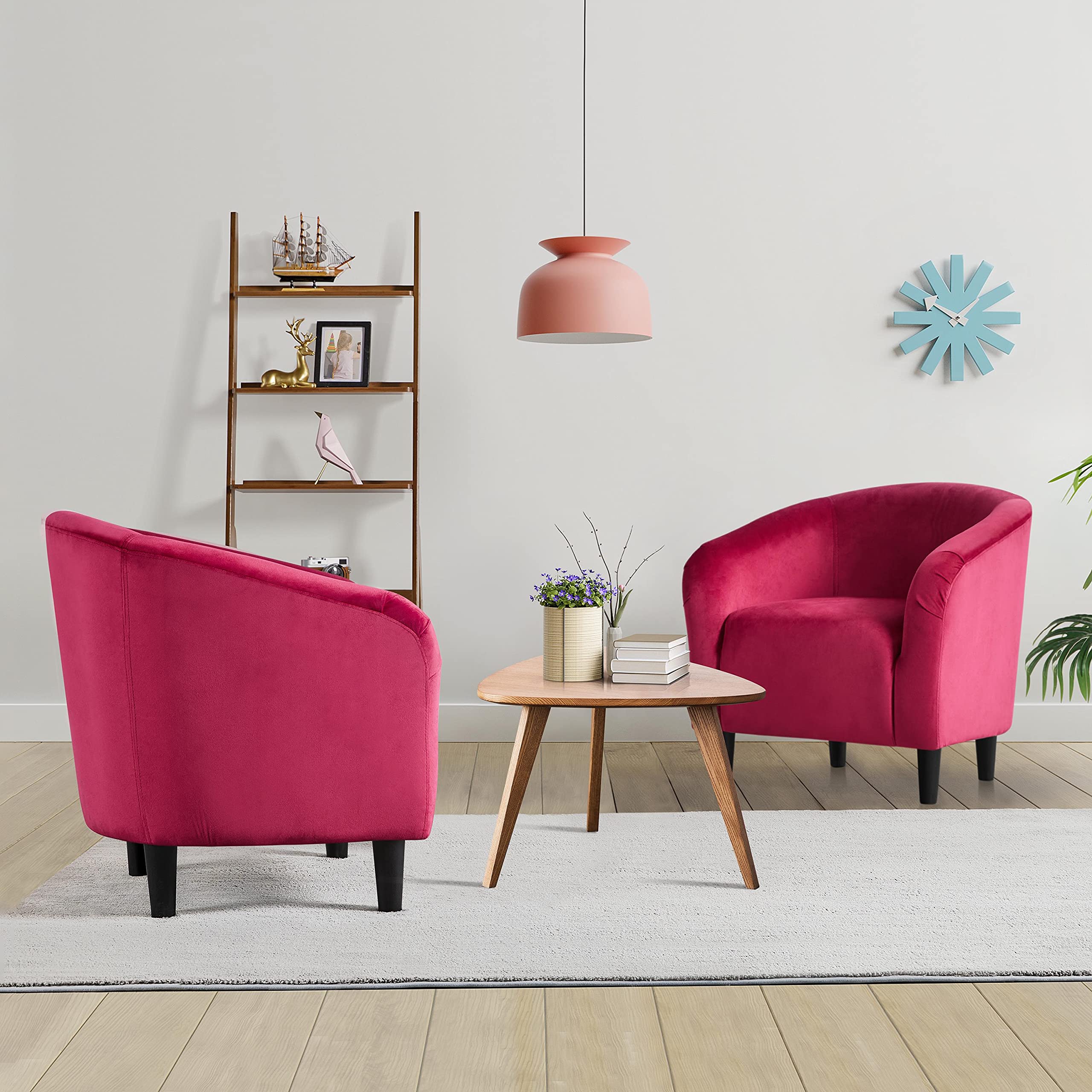 Yaheetech Club Chair, Velvet Accent Chair Upholstered Barrel Chair Sitting Chair With Armrest And Low Back For Living Room Bedroom, Rose Red