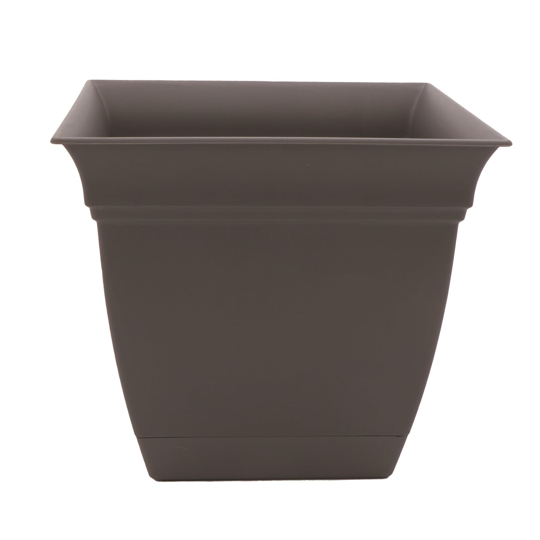 The Hc Companies 12 Inch Eclipse Square Planter With Saucer - Indoor Outdoor Plant Pot For Flowers, Vegetables, And Herbs, Warm