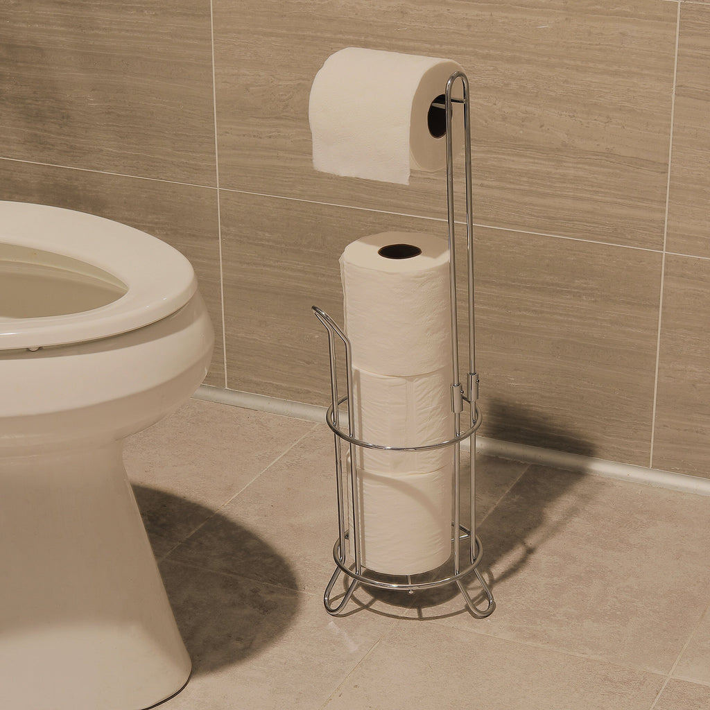 Simple Houseware Bathroom Toilet Tissue Paper Roll Storage Holder Stand, Chrome Finish